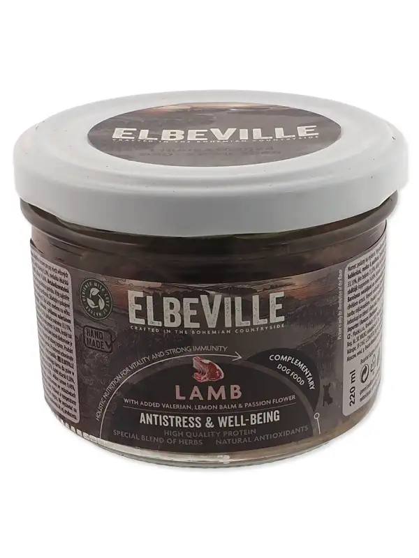 Sklenice Elbeville Dog Tranquility & Well-being, jehněčí s přidaným kozlíkem lékařským 220ml